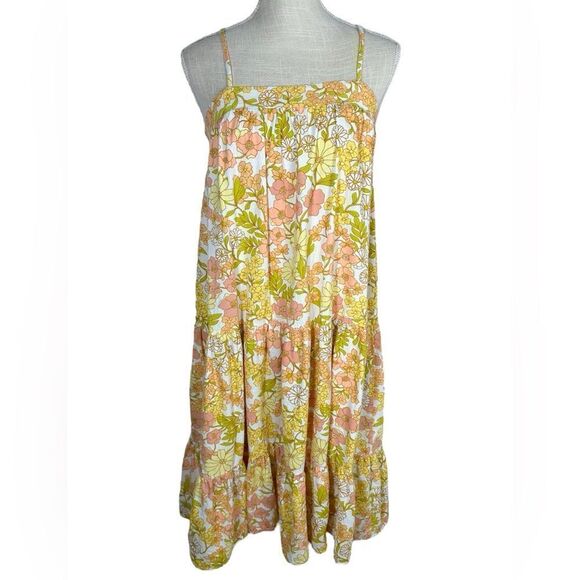 Girl And The Sun Yellow Floral Cami Strap Ruffle Midi Summer Dress - Picture 5 of 9